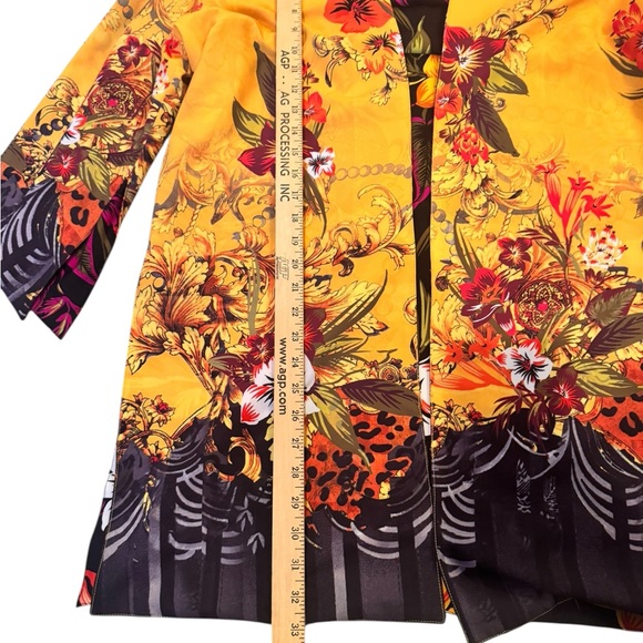 Reversible Floral Kimono Jacket Black & Yellow Baroque Boho Resort Cover Up M/L - Picture 6 of 9